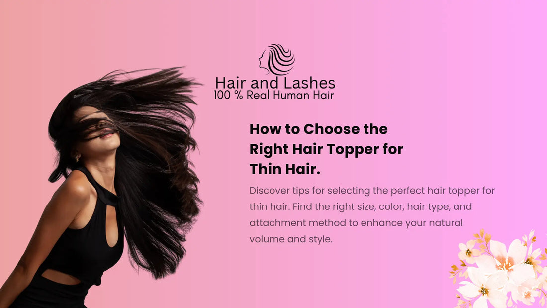 Woman with long flowing black hair on pink background, Hair and Lashes 100% Real Human Hair logo